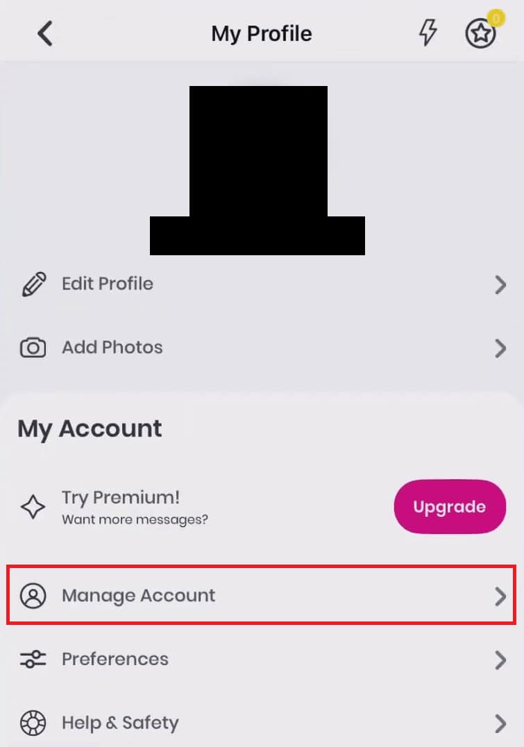 tap on the Manage Account option