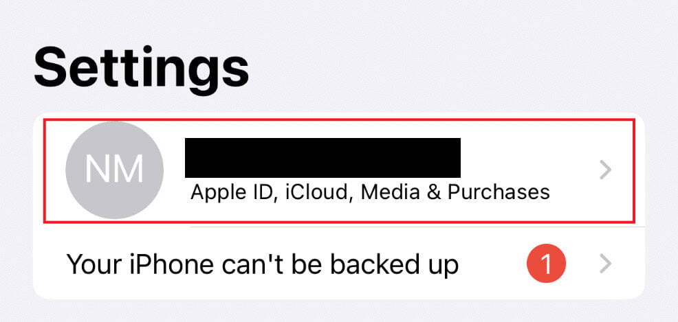 Tap on the Apple ID at the top