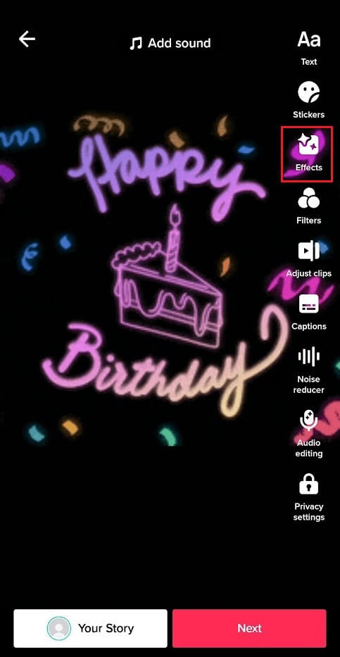 tap on the checkmark icon - Effects tab