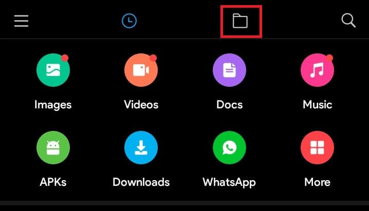Tap on the folder icon on the top of the screen.