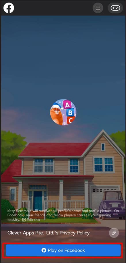 Tap on the Play on Facebook