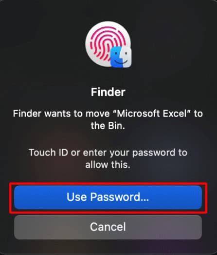 tap on use password. How to Remove apps from Launchpad