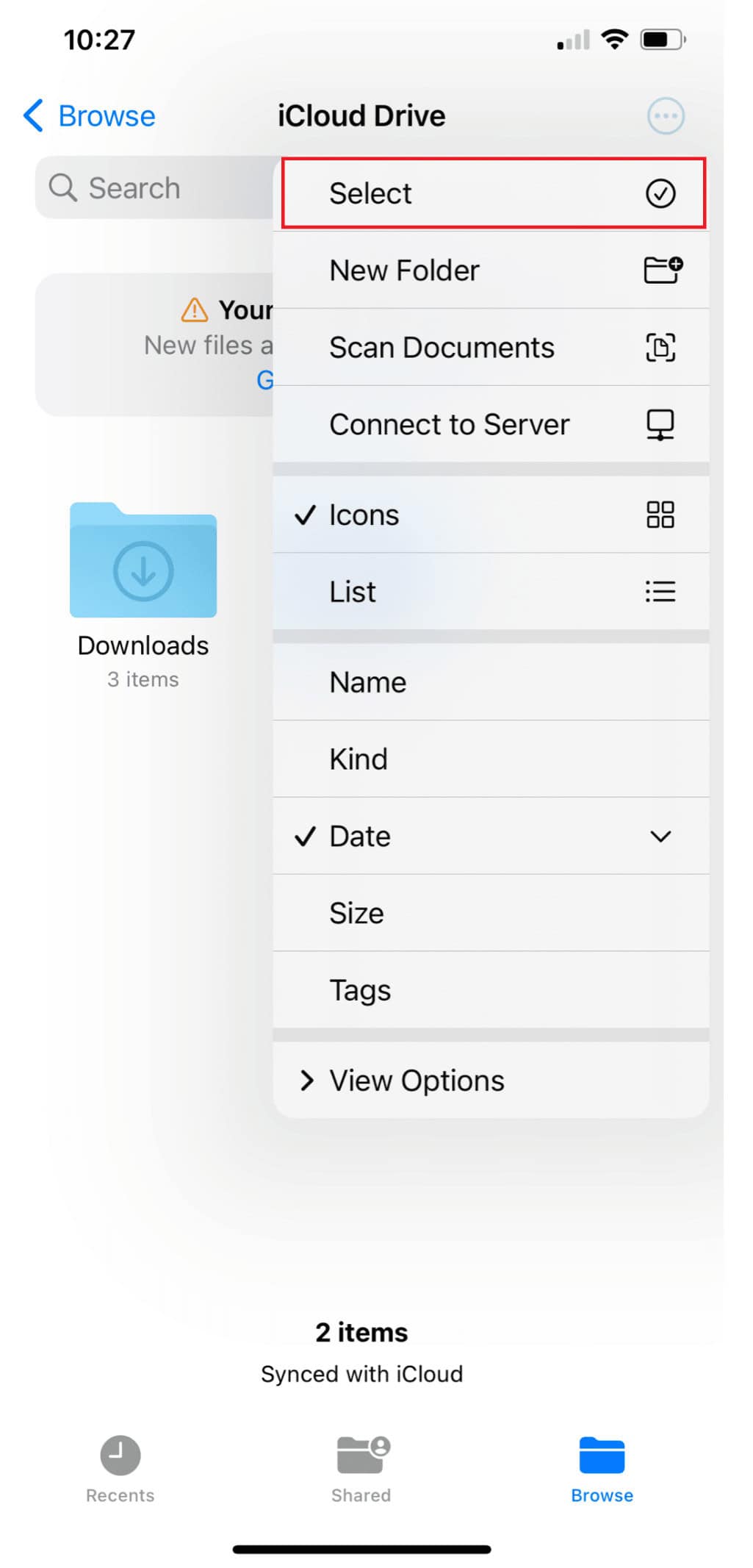 Tap the More button (โฆ), then the Select button. Select one or more files