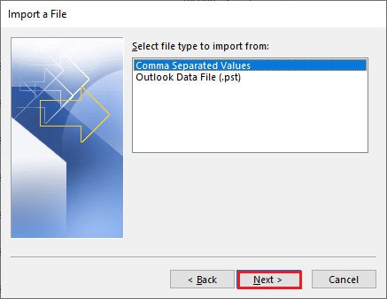 click on Comma Separated Values and click on Next