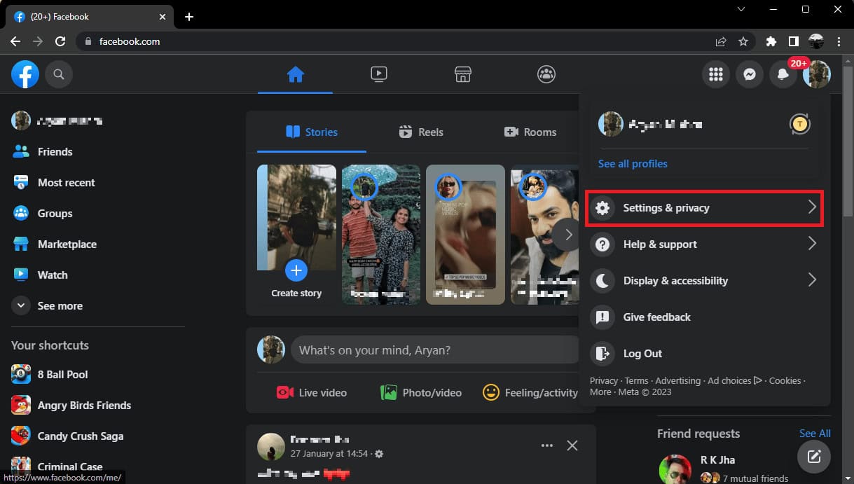 select Settings and privacy