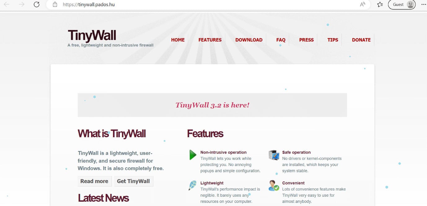 tinywall web page
