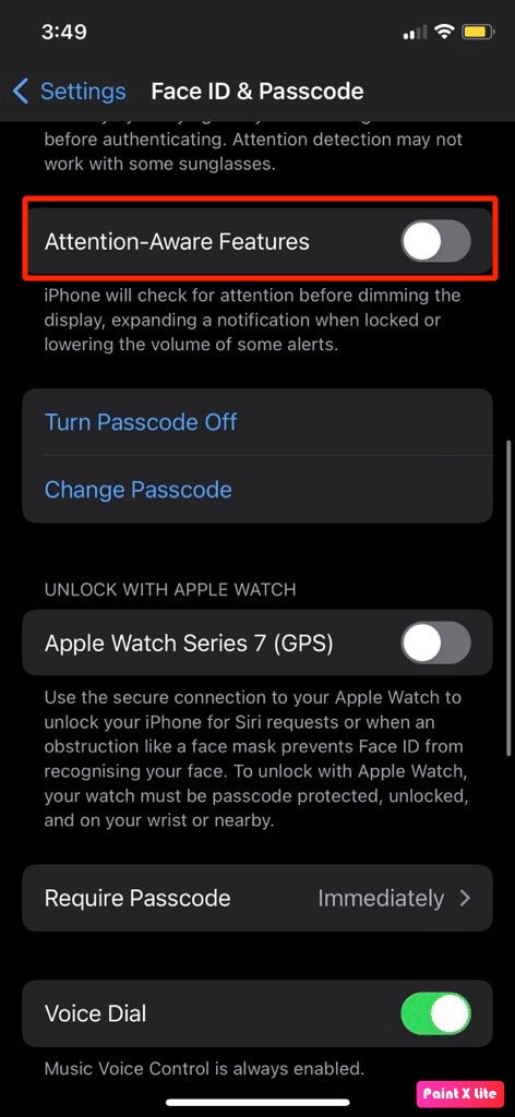 toggle off attention aware features