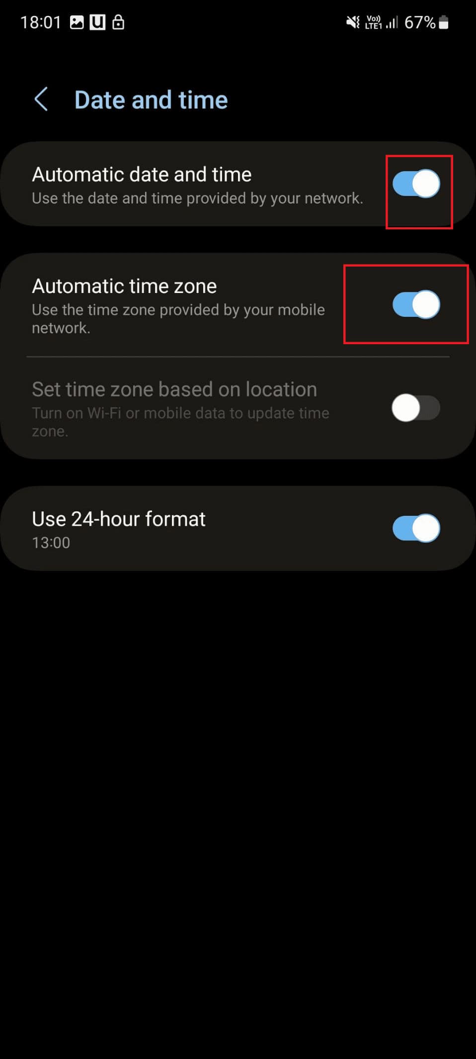 toggle on automatic date and time and automatic time zone. Fix Failed to Update Firmware Visit Samsung Service Center Error