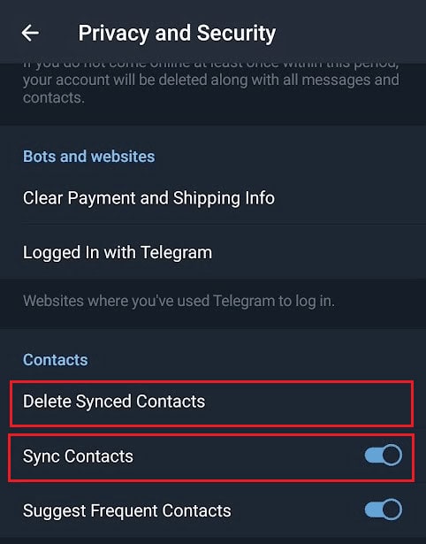 turn off the toggle for the Sync Contacts