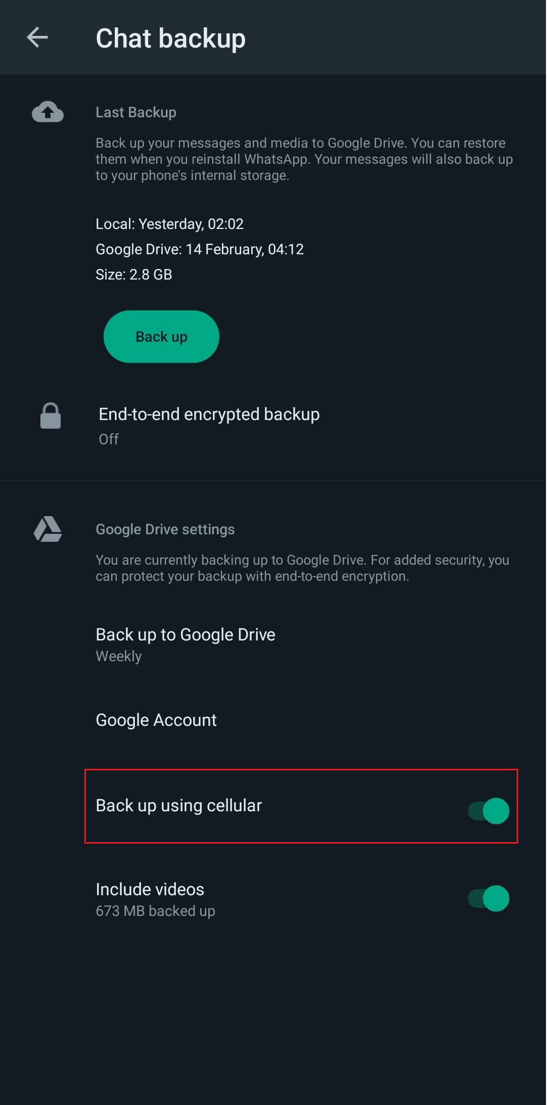 turn on Back up using cellular | Fix WhatsApp Photos Not Backing Up to Google Photos on Android