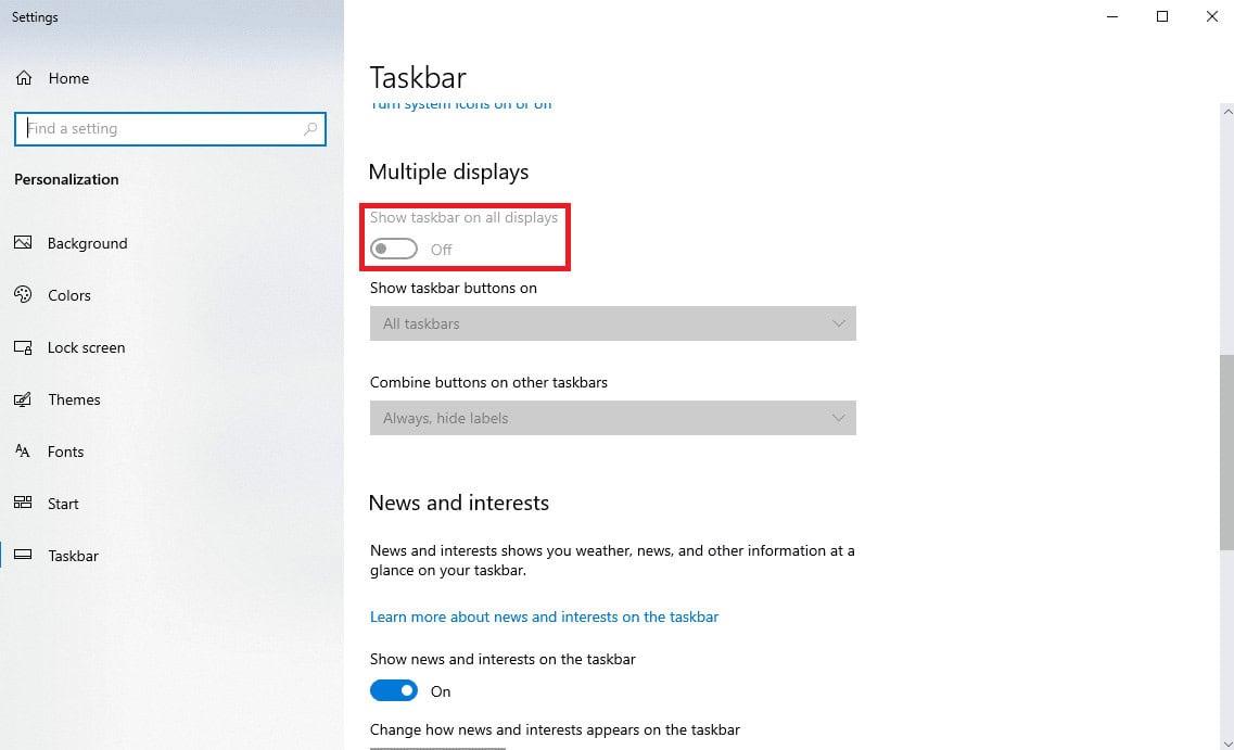 Turn the toggle On for Show taskbar on all displays | Why Does Windows Keep Minimizing the Programs