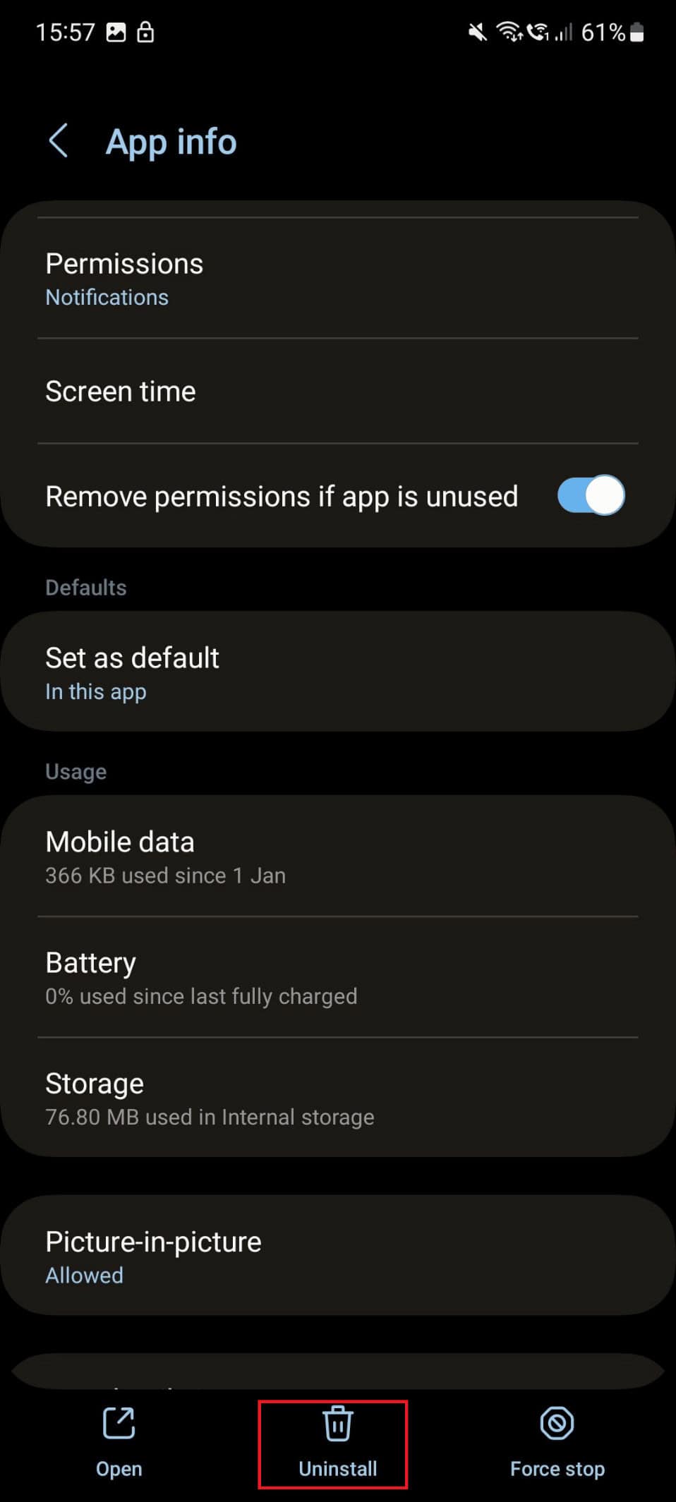 uninstall option