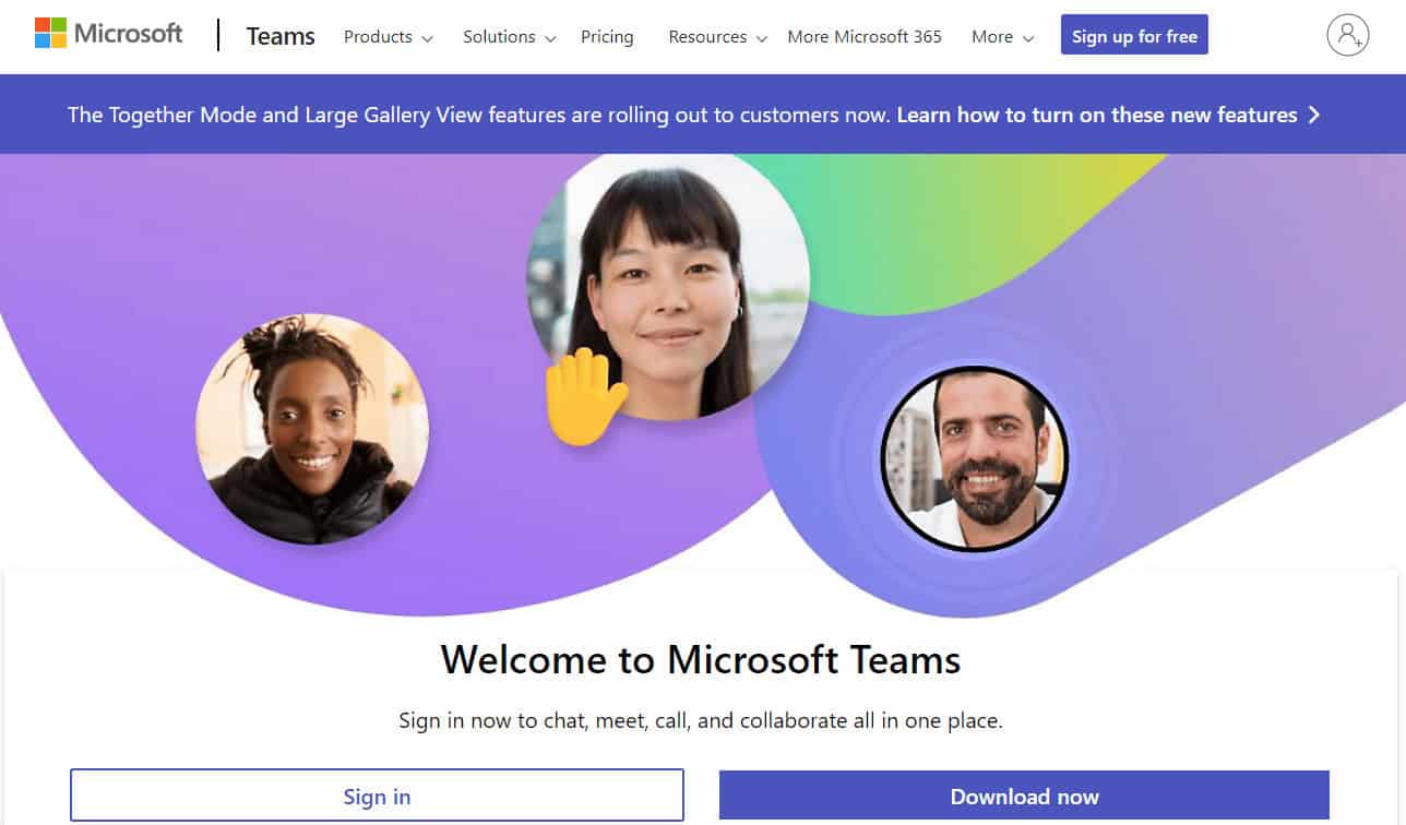 Teams homepage