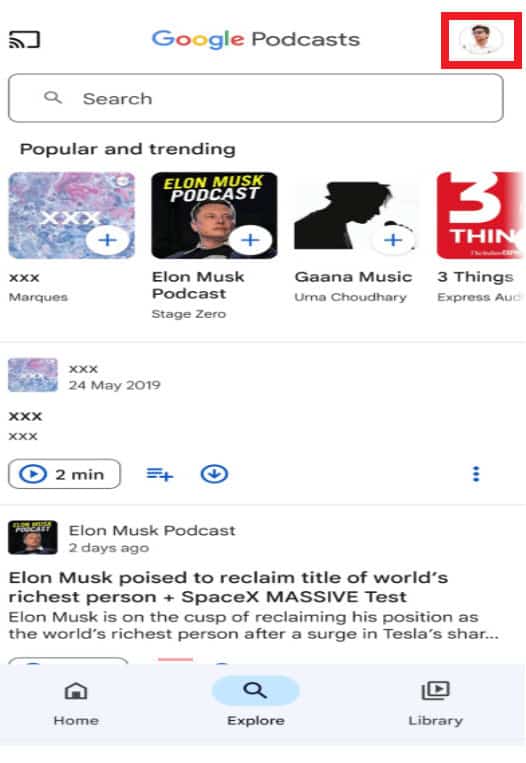 G Podcasts - Profile icon | can I delete Google Podcasts on my phone