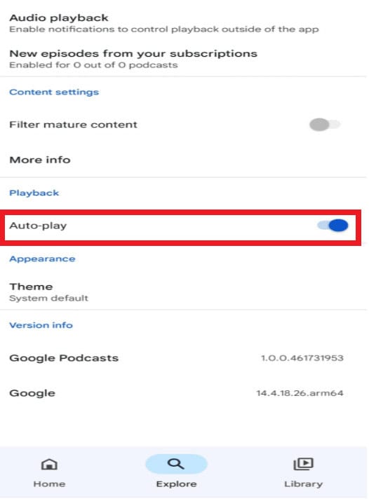 Swipe down and turn off the toggle for the Auto-play option
