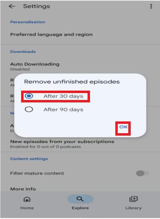 select the desired duration and click on OK