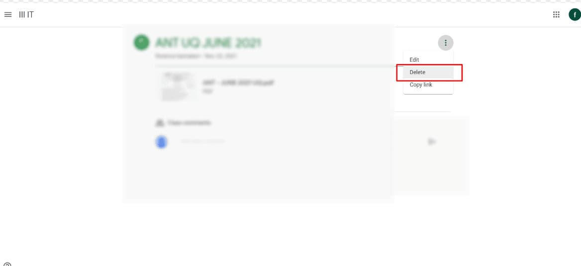 Click on the three-dotted icon for the file you want to delete