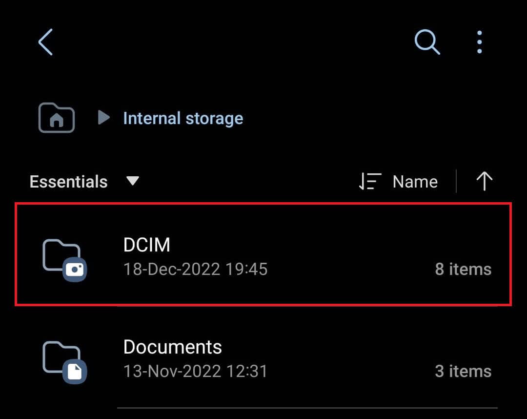 tap on the DCIM folder