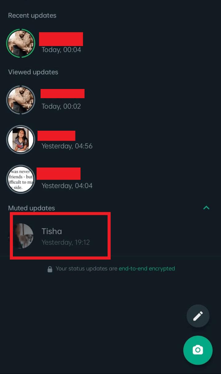 You can see the muted status updates by tapping on the arrow button on the right