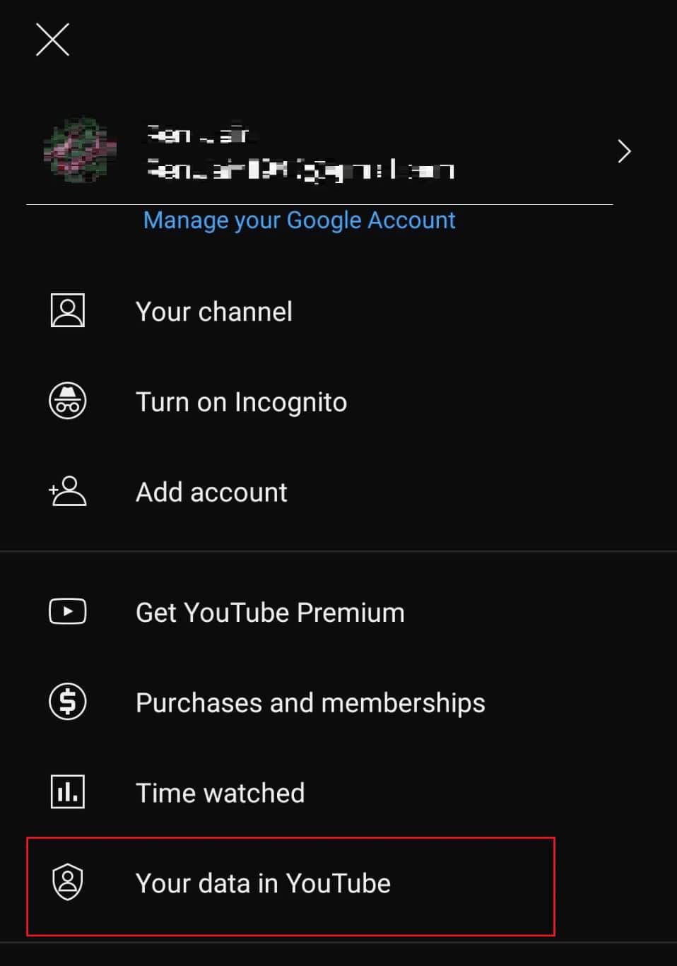 Tap on Your data in YouTube