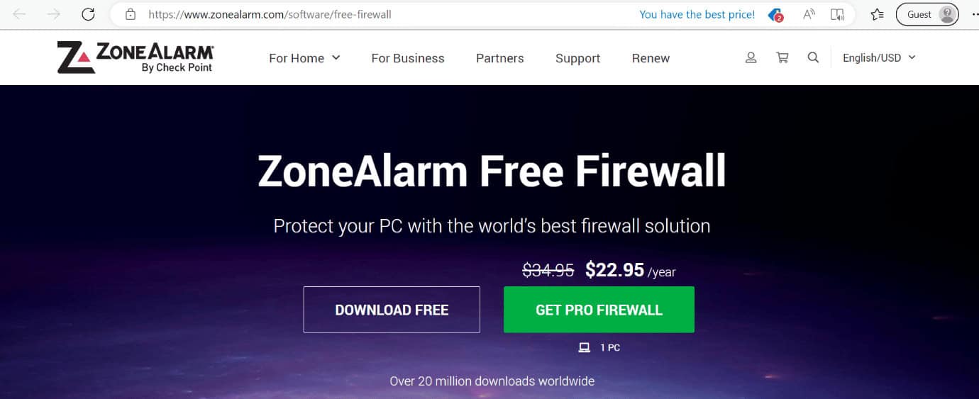 zonealarm web page