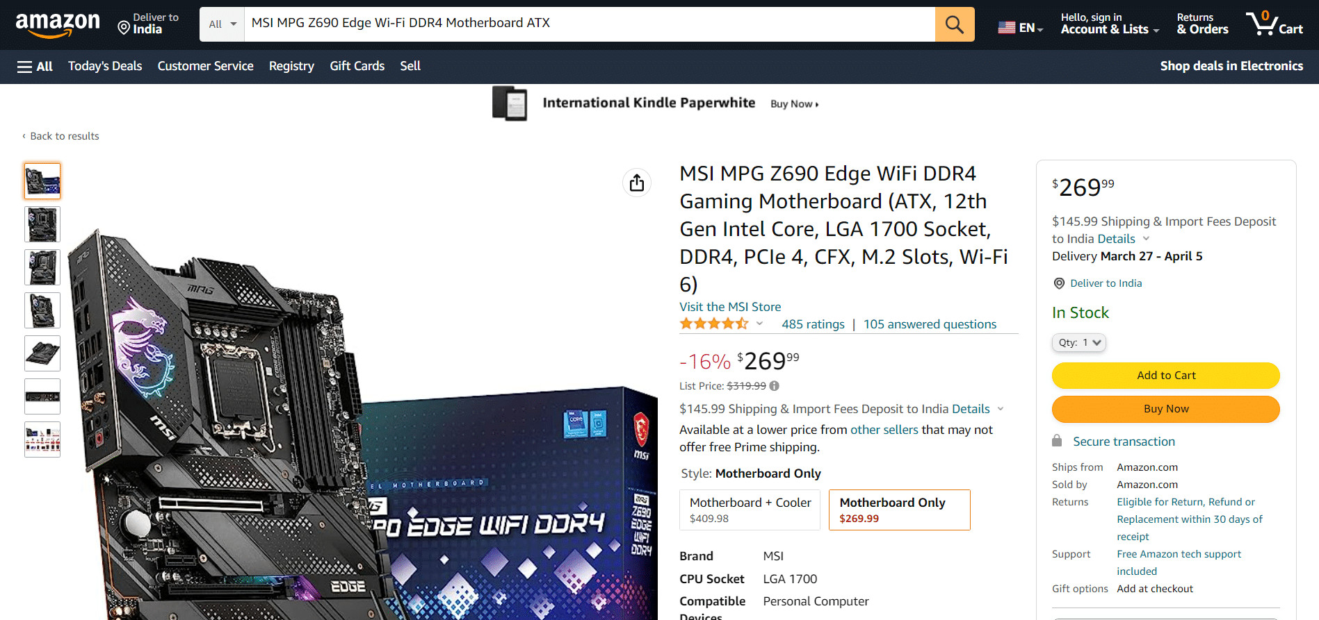 MSI MPG Z690 Edge Wi-Fi DDR4 Motherboard ATX