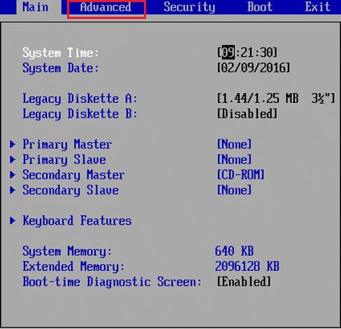 Choose the Advanced tab on your BIOS | Fatal directx error code 15