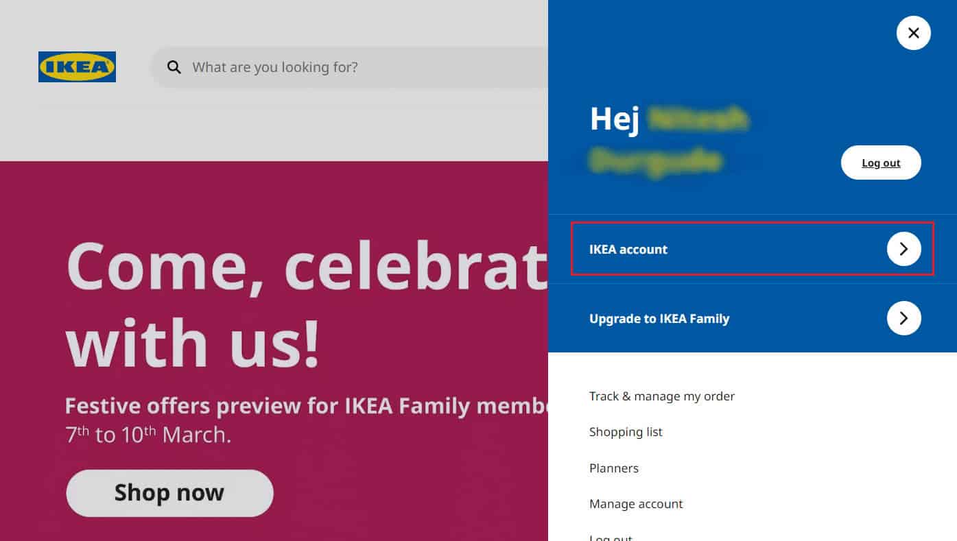 Click on the Profile icon - IKEA account option | does IKEA family cost money