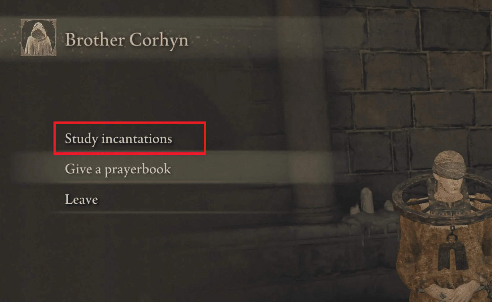 Click on the Study incantations option