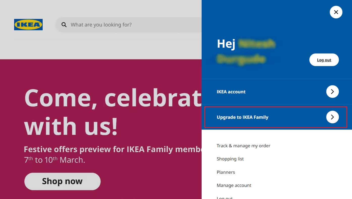 Click on the Upgrade to IKEA Family option | How to Delete IKEA Account