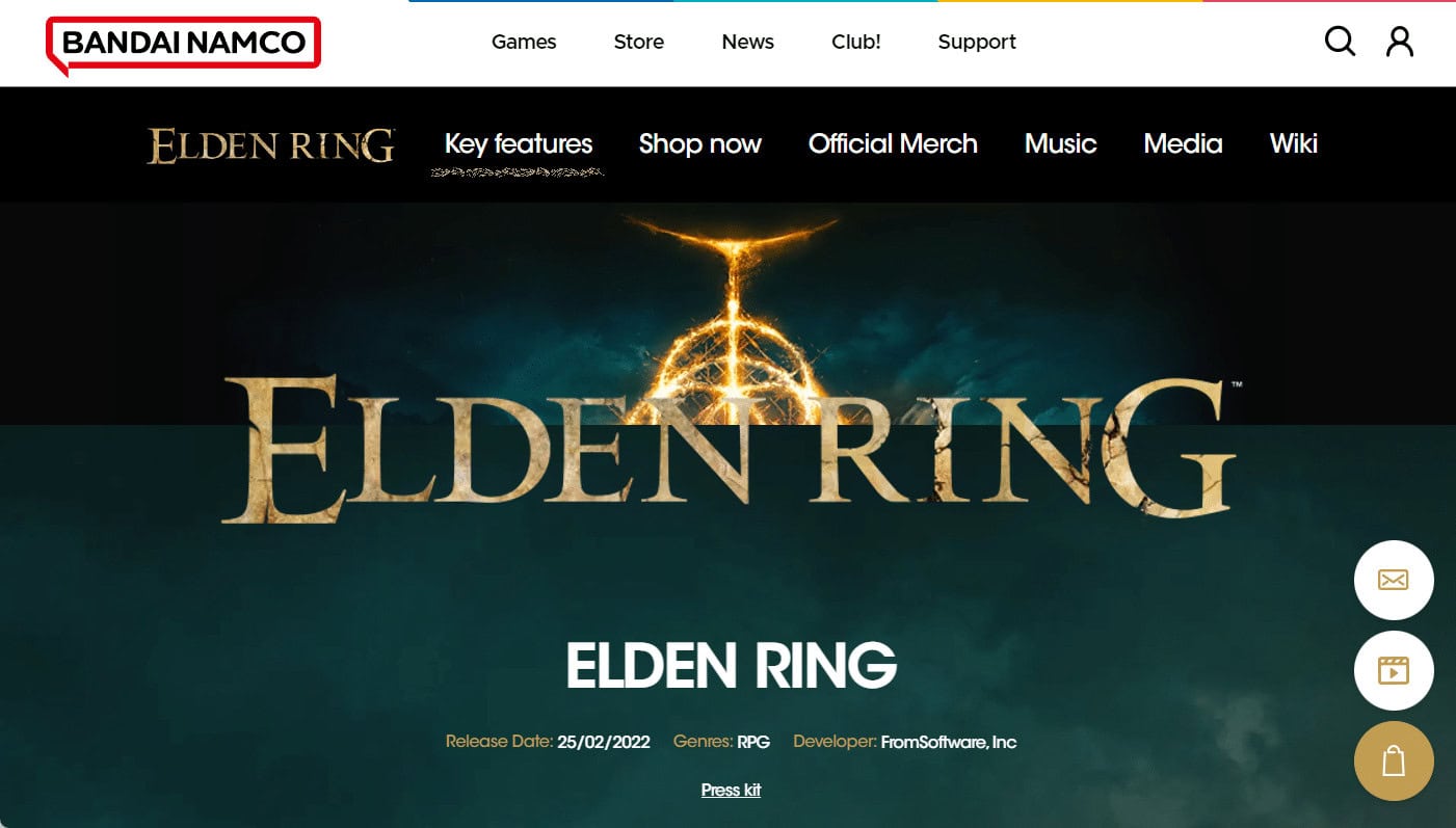 Elden Ring website