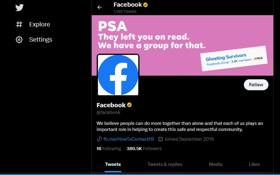 Facebook Twitter page