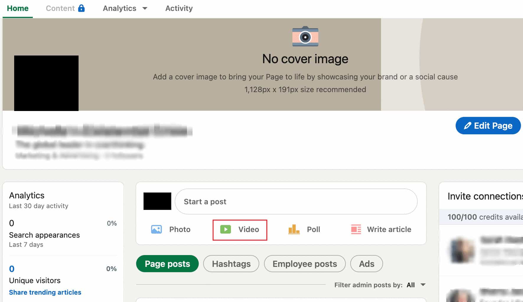 Go to your LinkedIn main company page and click on the Video option | How to Post a YouTube Video on LinkedIn