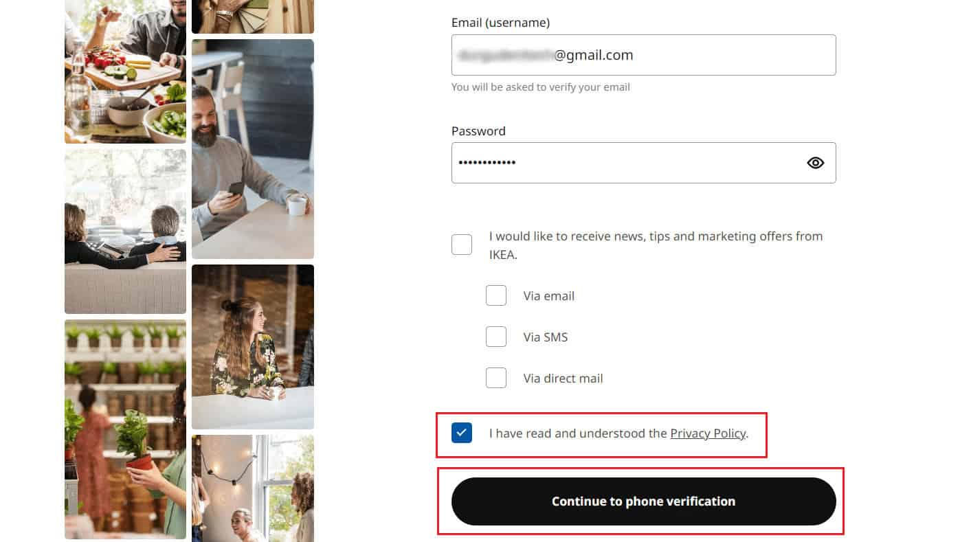Mark the checkbox for the Terms & Conditions and click on Continue to phone verification | How to Delete IKEA Account