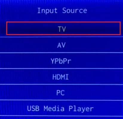 Press the input button on your TV remote and select the TV as the input source