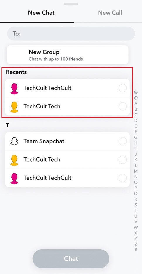 Recents list
