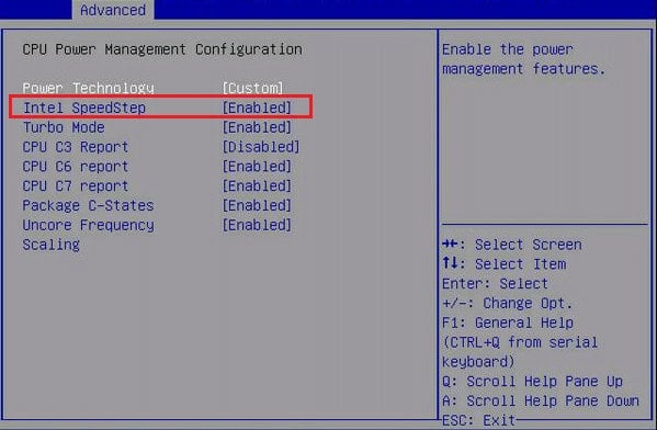 Select Intel SpeedStep