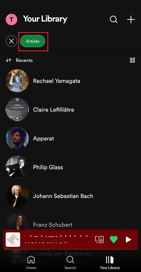 Spotify app - Your Library - Artists tab | Can You See Your Current Spotify Stats?