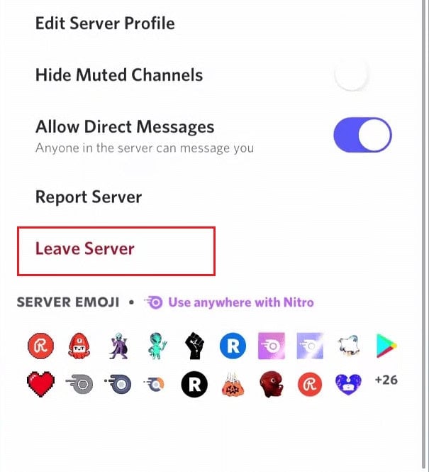 Swipe down and tap on Leave Server