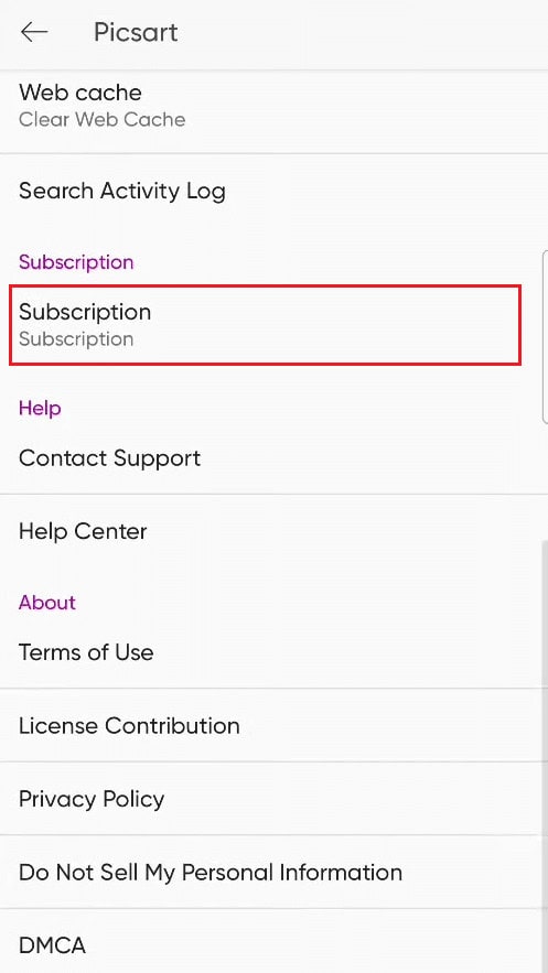 Swipe down and tap on the Subscription option