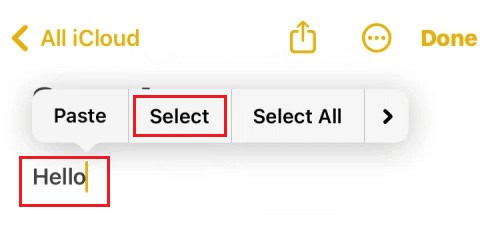Tap on the Select option from the popup menu and select the desired text