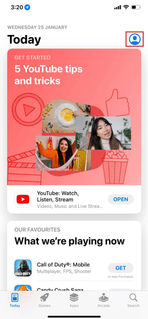 Tap on your profile icon from the top right corner