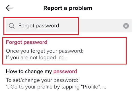Type and tap on the result for Forgot password