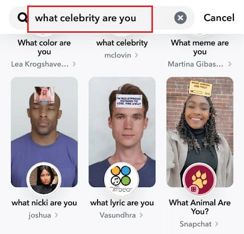 Type what celebrity are you in the search bar at the top