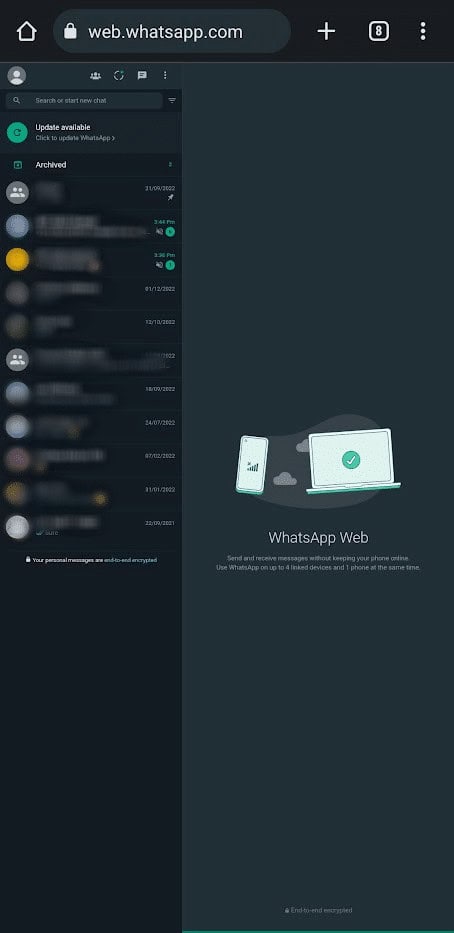 Your WhatsApp account will load on the other phone browser