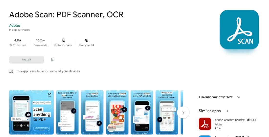 Adobe Scan. Top 10 Best Image to Text App for Android