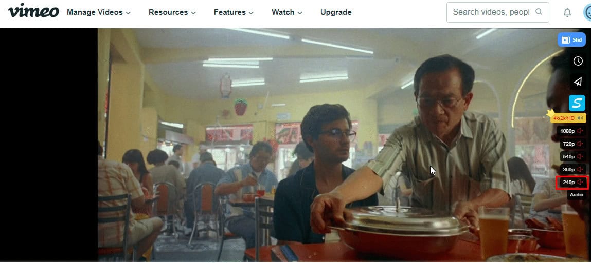 Play video and click on the desired resolution from player's right pane