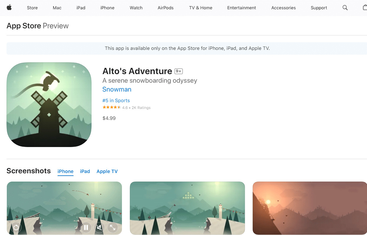 Alto Adventure. 37 Best Offline iPhone Games for Free