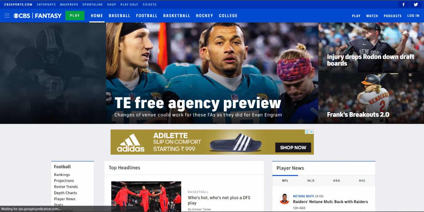 CBS Sports website. 15 Best Live Sports App for Firestick