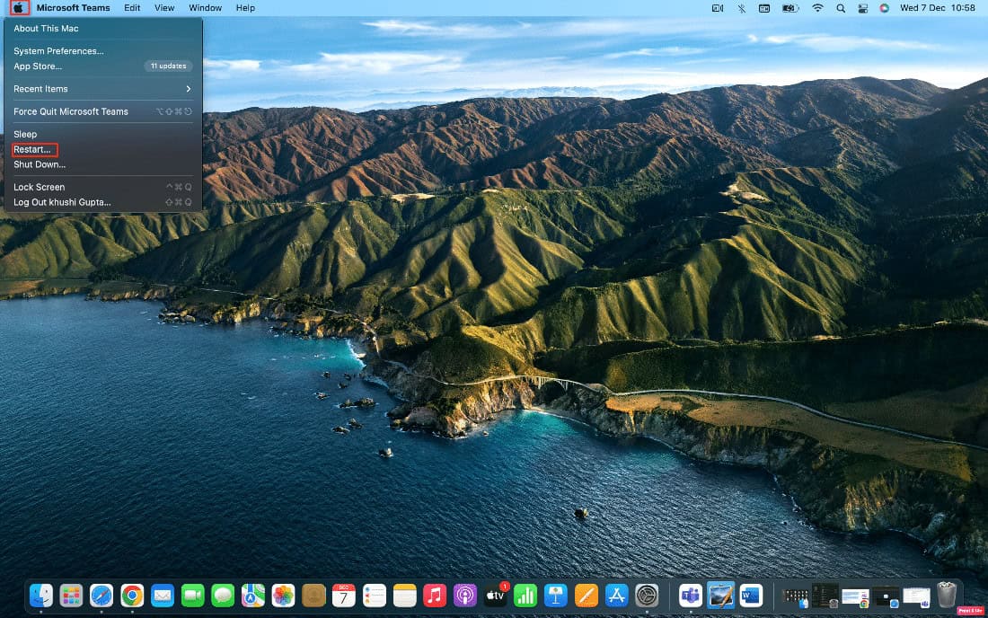 choose apple menu and click on restart